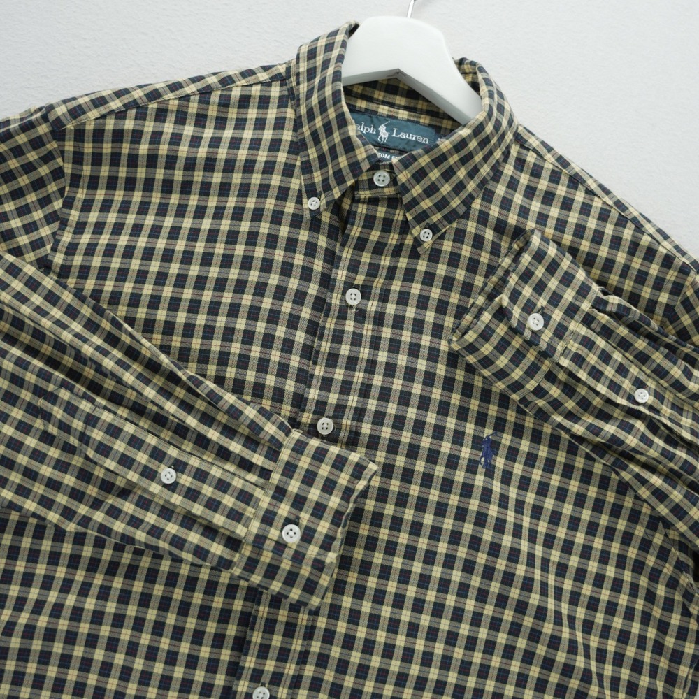 Ralph Lauren Mens Custom Fit Check Button Down Shirt Yellow Size M